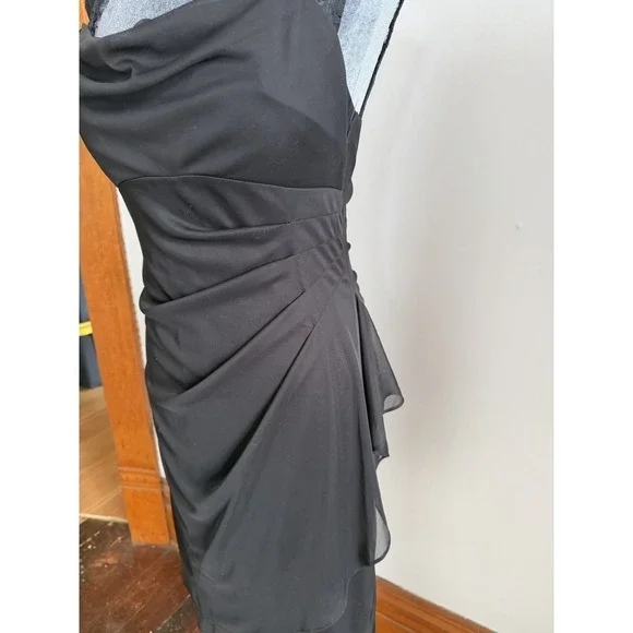 Vintage Black Open Back Lace Goth Dress Y2K Draped Neck Midi 90's 6 Romantic - Picture 7 of 15